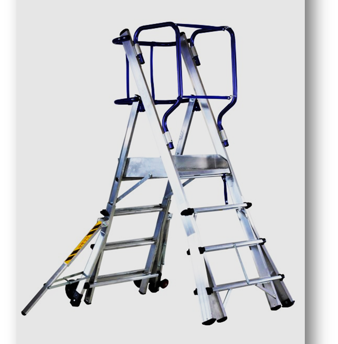 Escalera telescópica móvil con plataforma y guardacuerpos (I)